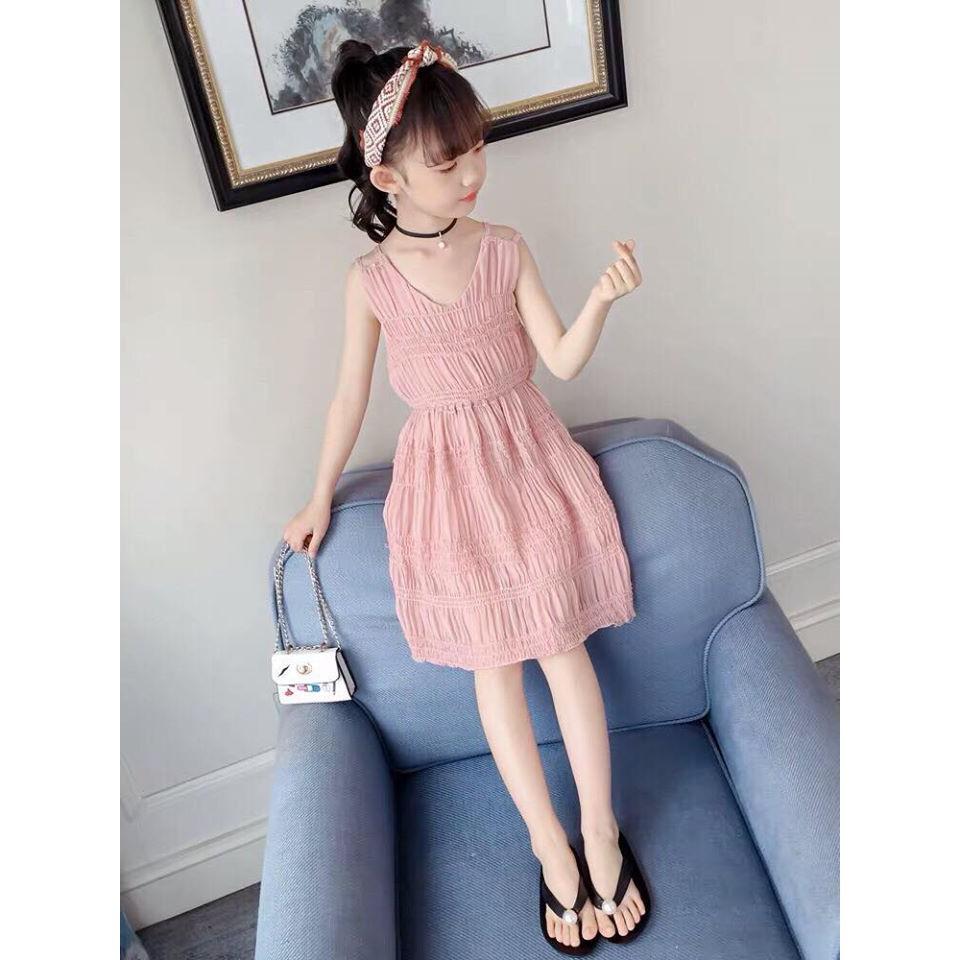 Đầm bé gái 2 dây chất đũi
