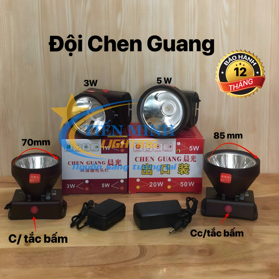 ĐÈN ĐỘI ĐẦU CHEN GUANG 5W - CHÓA 8CM, GẮN CHIP LED, TẦM CHIẾU SÁNG 120M, CHẾ ĐỘ SÁNG MẠNH/VỪA