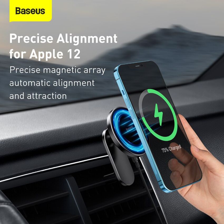 Giá đỡ điện thoại hít nam châm kiêm Sạc không dây dùng trên xe ô tô WXJN-01 Baseus Big Energy Car Mount Wireless Charger 15W- Hàng chính hãng