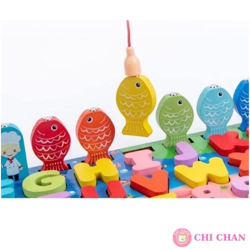 Đồ chơi gỗ thả hình câu cá đa năng 7in1 học chữ số giáo dục phát triển trí tuệ
