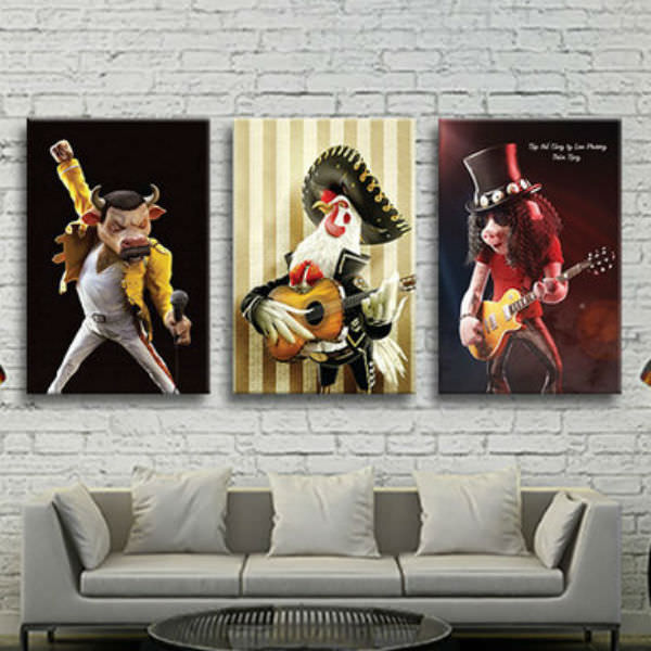 Bộ 3 Tranh Ép Gỗ MDF Treo Tường Hình Thú "Singers" W565