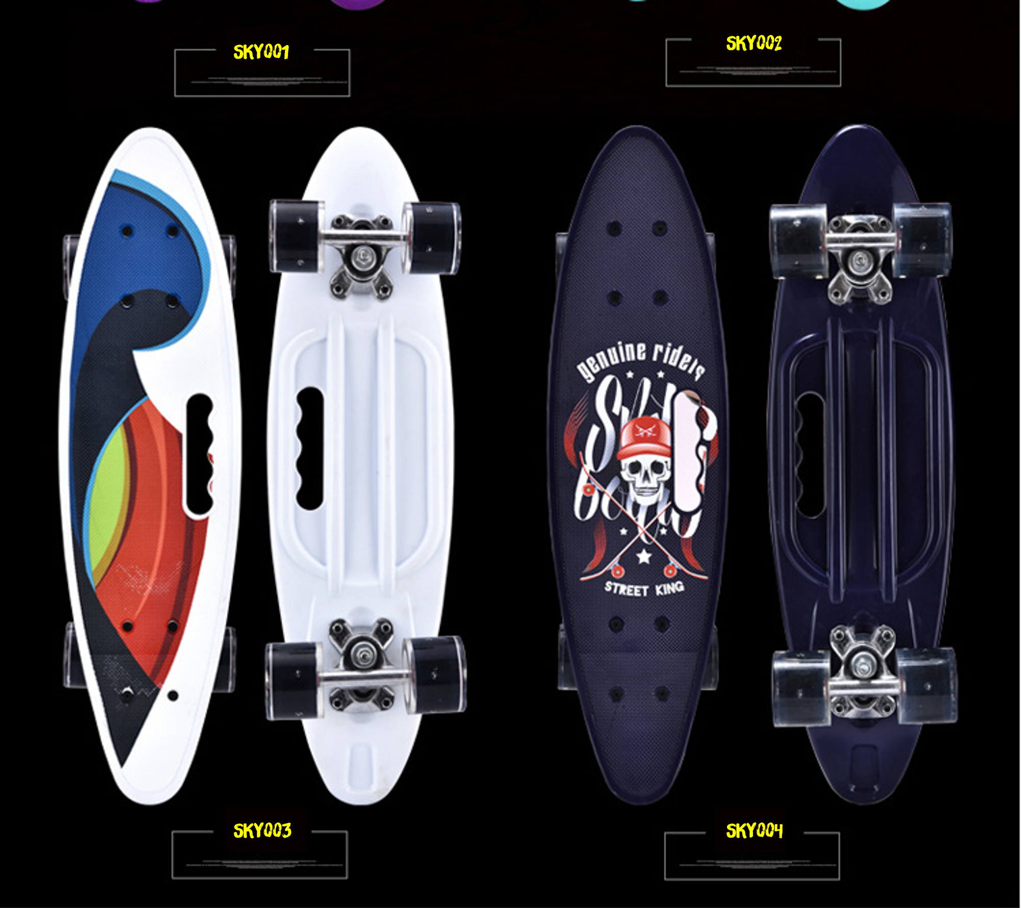 Ván Trượt Skateboard Penny - Có Tay Cầm - Trục Kim Loại To - Bánh Cao Su Có Đèn Led