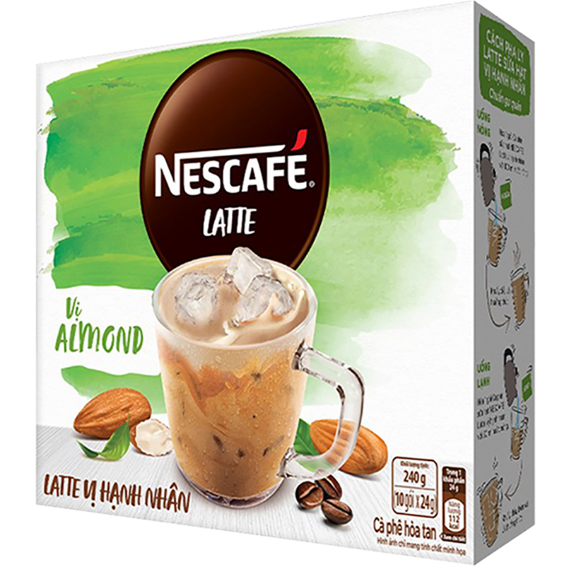 Combo 3 hộp cà phê hòa tan Nescafé Latte sữa hạt vị hạnh nhân (Hộp 10 gói x 24g) - [Tặng bình giữ nhiệt]