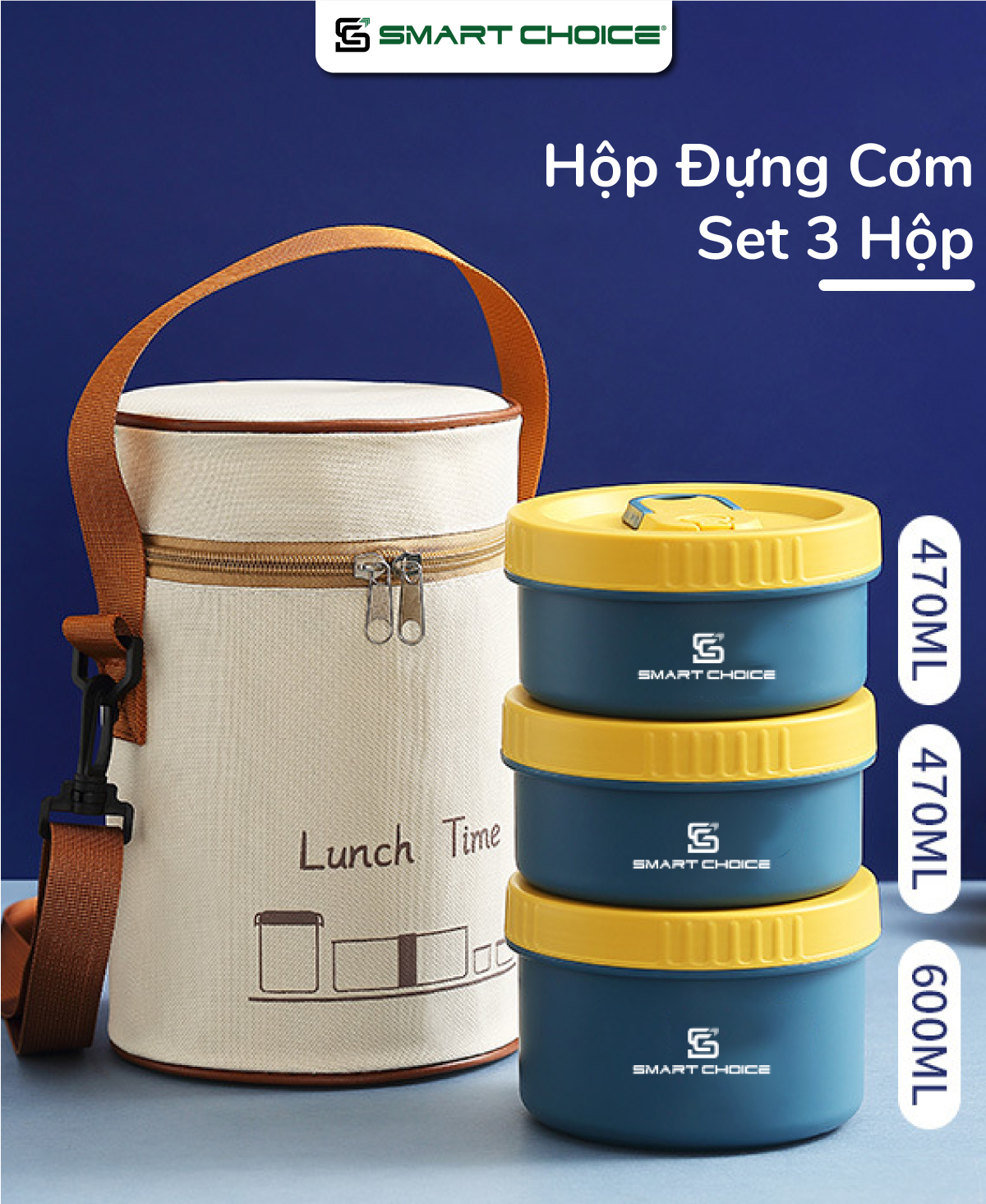 Hộp Đựng Cơm Văn Phòng SMARTCHOICE Phong Cách Tối Giản Kèm Túi Đựng Lunch Time