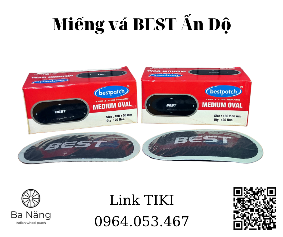 20 Miếng vá vỏ săm lốp (ruột) xe máy, ôtô BEST hình Oval 100x50mm