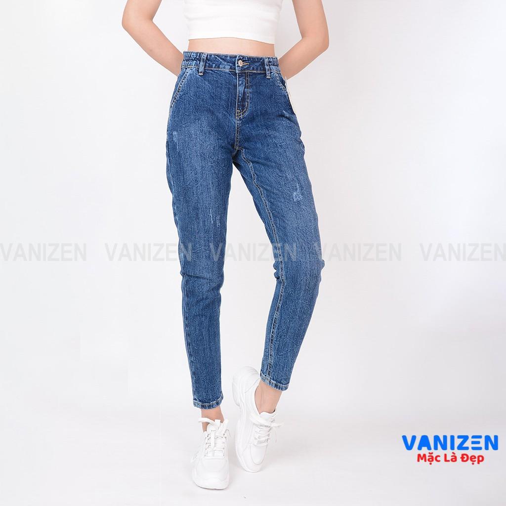 Quần jean nữ ống rộng baggy đẹp lưng cao cạp bán chun xanh đá xước nhẹ hàng hiệu cao cấp mã 429 VANIZEN