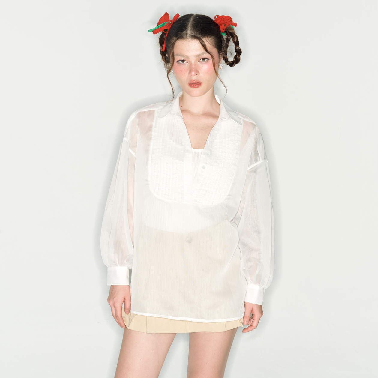 DOTTIE - Áo sơ mi kiểu vải organza - Trắng - T0860