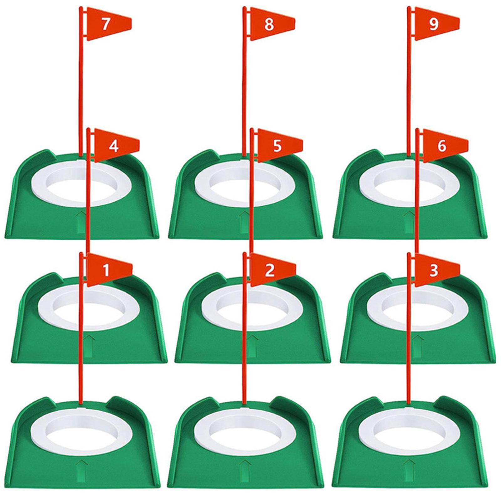 9Pcs Golf Putting Cup and Flag, Golf Practice Cup Supplies Trainer Aid All Direction Putt Training Hole Putt Training Aid for Indoor Golfing