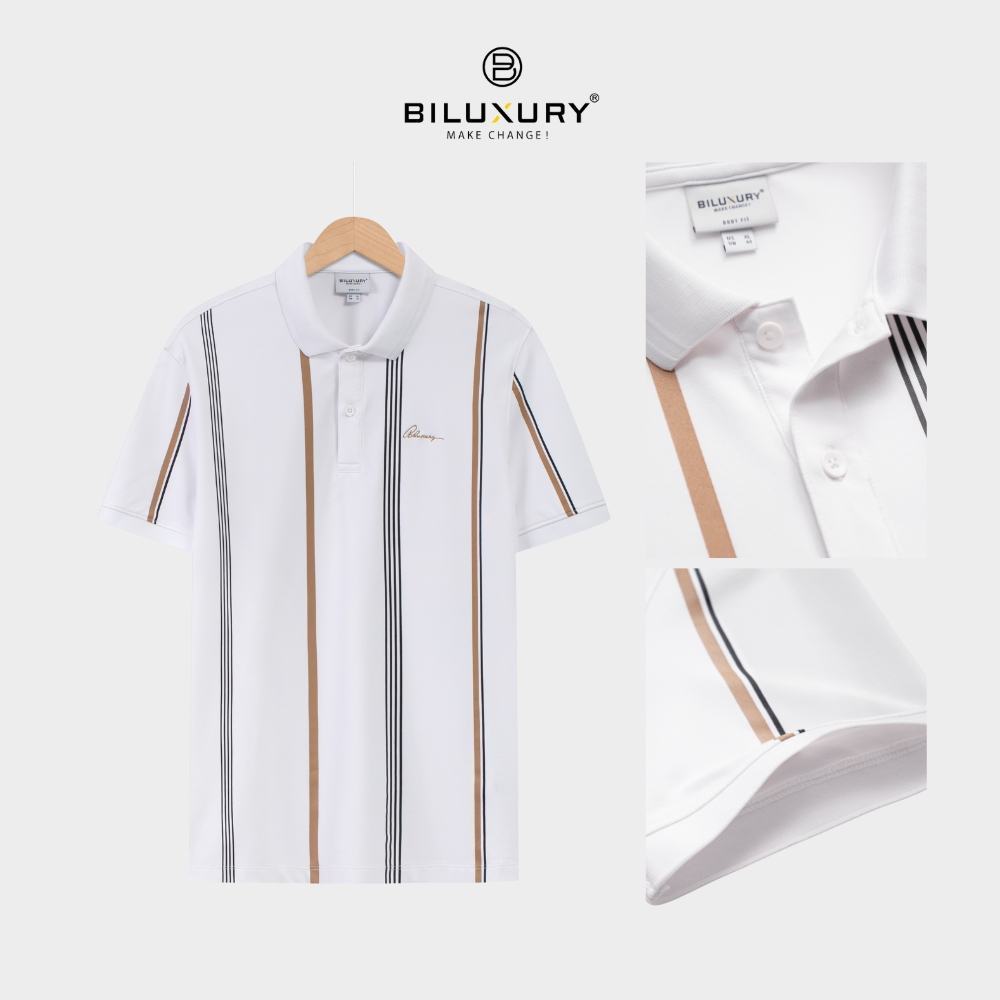 Áo Polo Nam 7APCH024TRK Biluxury Form Slimfit Ôm Vừa Tôn Dáng Phối Họa Tiết Line