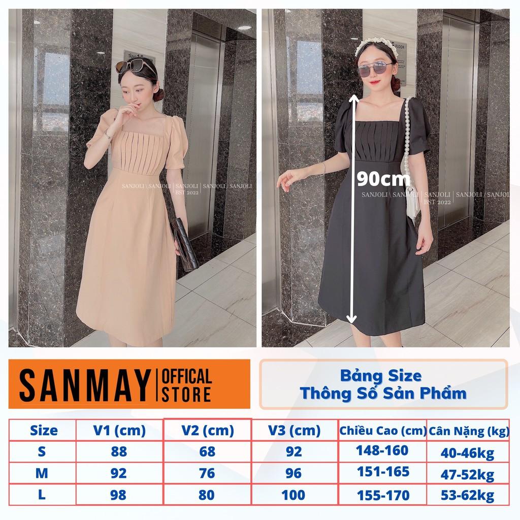 Váy Công Sở Nữ SANMAY, Đầm Đi Đám Cưới Thiết Kế Cổ Vuông Tay Phồng Dáng Suông Sang Trọng VD017