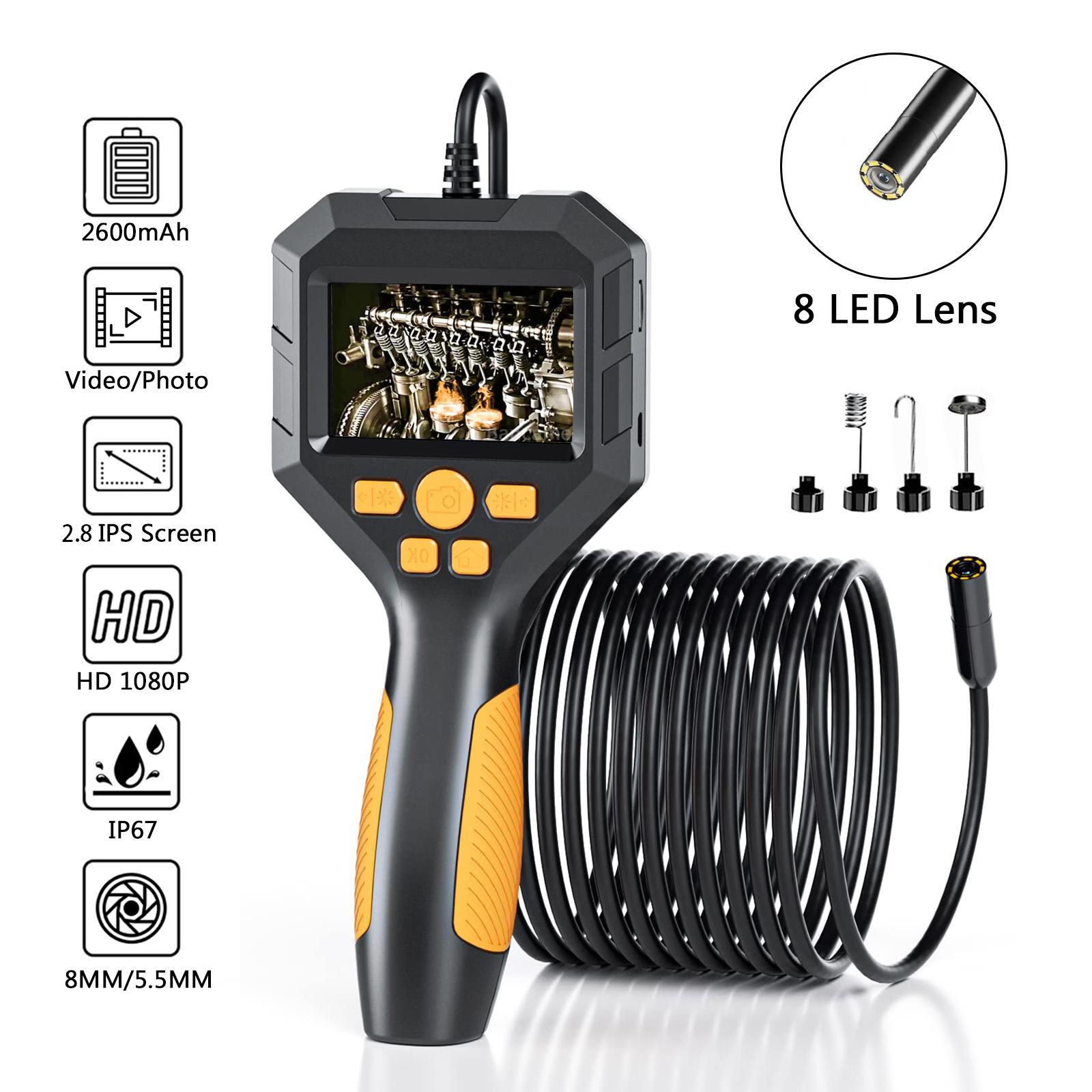 Camera nội soi công nghiệp 2.4 ''/2.8 '' IPS Màn hình kiểm tra cống thoát nước IP68 Ống kính 8 mm chống nước để sửa chữa động cơ xe hơi