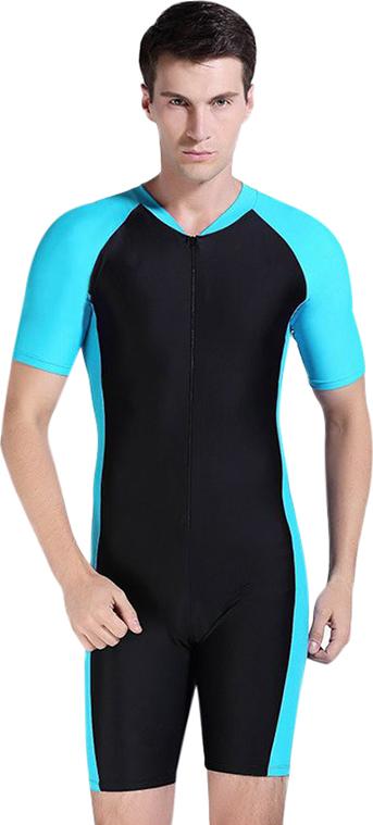 Mens Swimsuit Short Sleeve One-Piece Rashguard Lycra Surf Swimwear Snorkeling Suit Sbart - Light Blue Size S