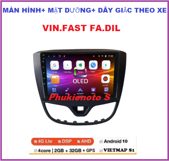 Combo màn hình Android 9inch lắp sim 4G (Ram2G-Rom32G) cho xe VIN.FAST FA.DIL+mặt dưỡng+dây giắc cho xe FA.DIL. Đầu DVD Android Tiếng Việt kết nối WiFi điều khiển giọng nói,chỉ đường Vietmap.Dvd oto, màn hình gắn taplo.