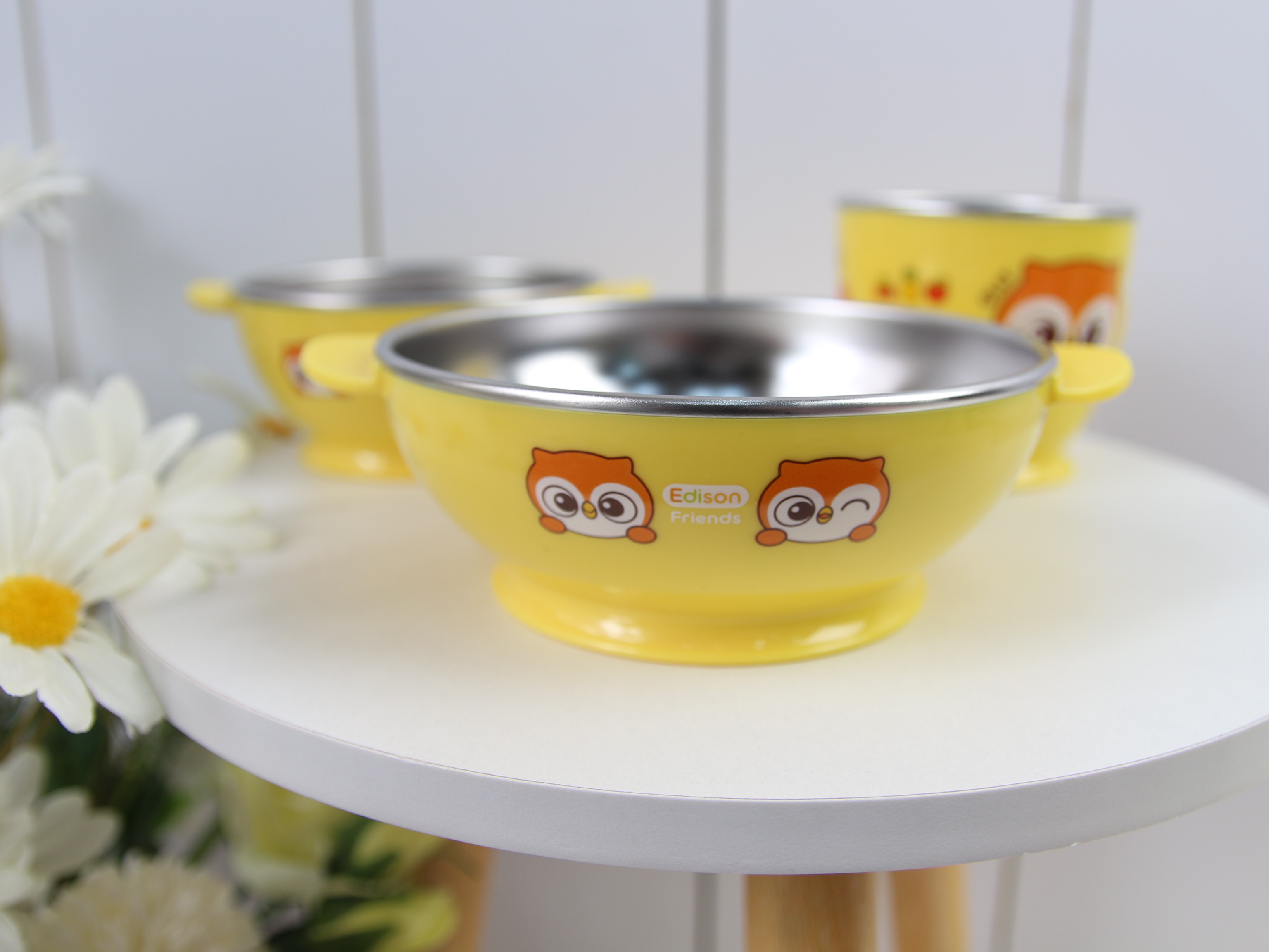 Bát ăn dặm, ăn bột 2 lớp cách nhiệt inox có đế chống trượt, đồ dùng ăn dặm Edison, an toàn cho bé