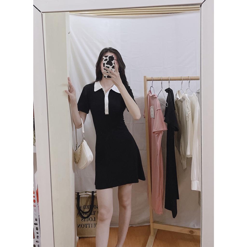 Váy Polo Nữ Đen Dáng Ôm Váy Nữ Ngắn Body Chân Váy Chữ A Len Tăm