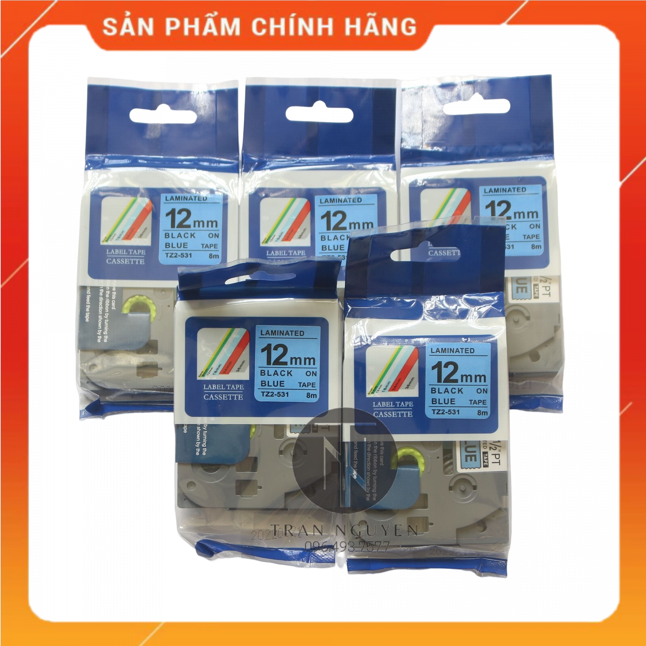 Nhãn In đa lớp Tz2-531 - Đen nền Dương 12mm x 8m - Hàng nhập khẩu