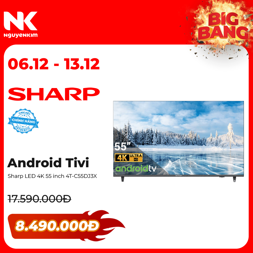 Android Tivi Sharp LED 4K 55 inch 4T-C55DJ3X - Hàng chính hãng