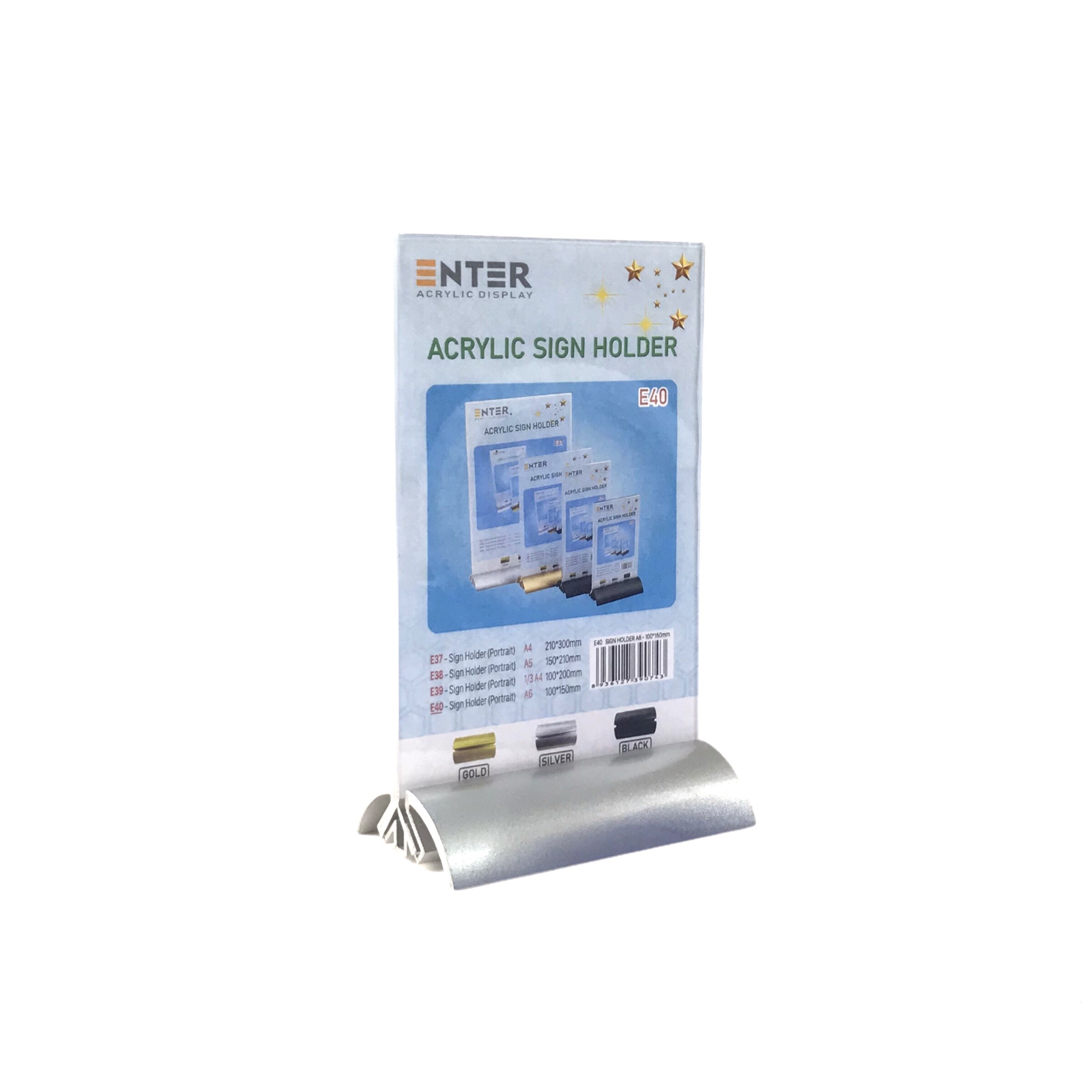 Kệ menu nhà hàng, Standee mica để bàn, Bảng quét mã QR Code, Kệ mica 2 mặt Enter E40 100x150mm đế nhôm cao cấp A6