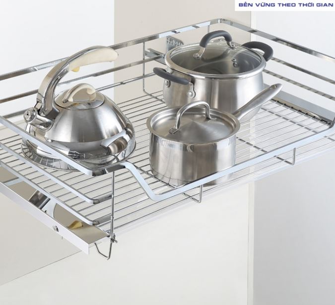 Giá xoong nồi Tundo XDCT146-4 nan dẹt ray âm giảm chấn âm tủ Boss