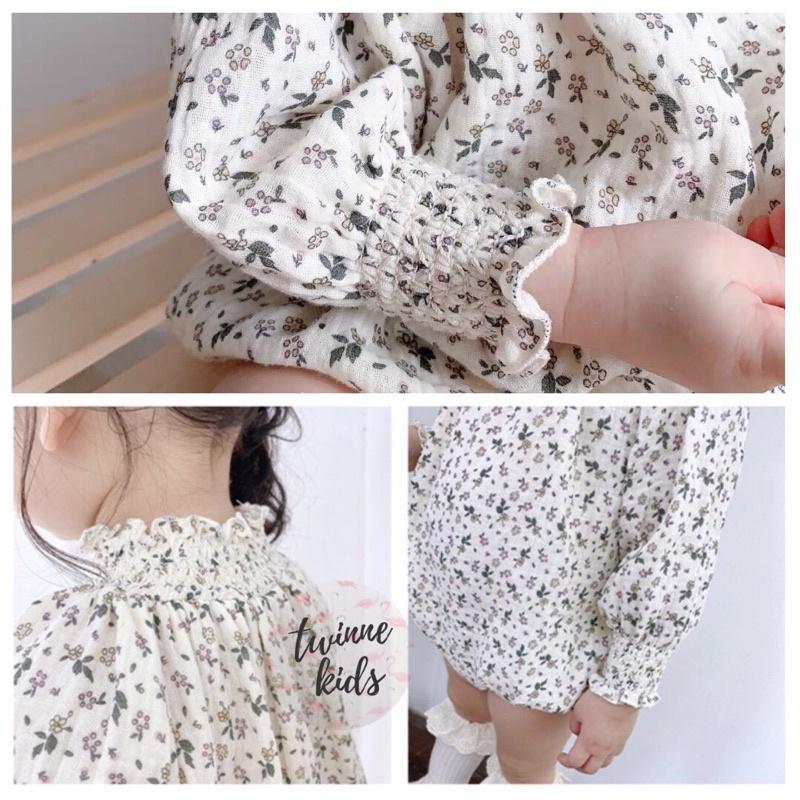 Bộ đồ liên thân sơ sinh chất liệu xô muslin bé gái 0-24 tháng