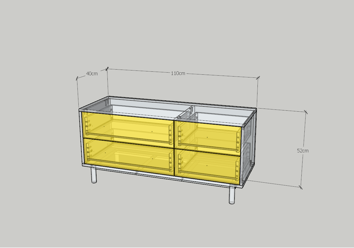 HAPPY FURNITURE , Tủ lưu trữ 4 ngăn kéo - LIVIK, THK_279 , 110cm x 40cm x 52cm DxRxC