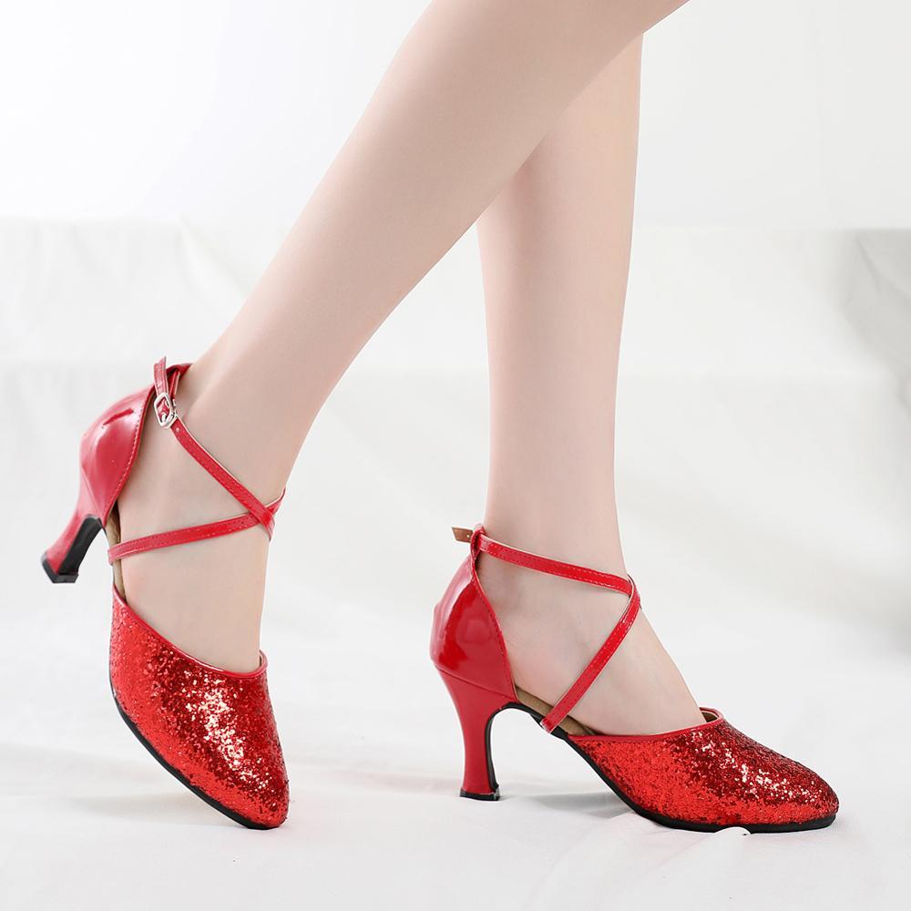 Giày khiêu vũ phụ nữ bán thương hiệu giày khiêu vũ hiện đại Color: Silver-rubber-7cm Shoe Size: 34 (22cm)