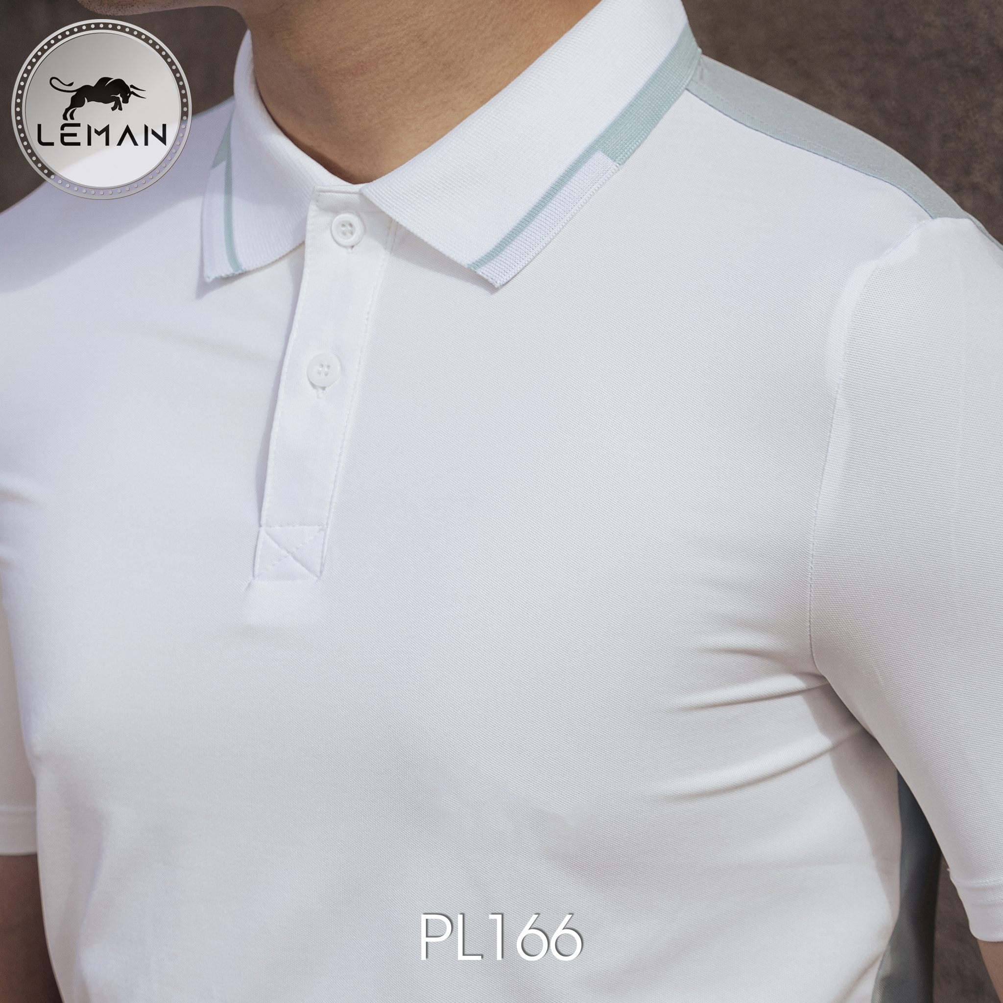 ÁO POLO NAM LEMAN PL166 CAO CẤP - Trắng - Viền Xanh Mint - S (55-73kg)