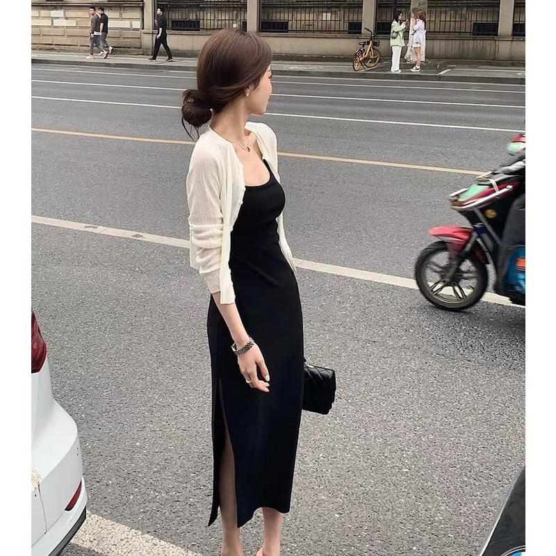 Set Váy Cardigan Khoác Mỏng Kèm Váy Body Zip Thời Trang Thu Đông 2021