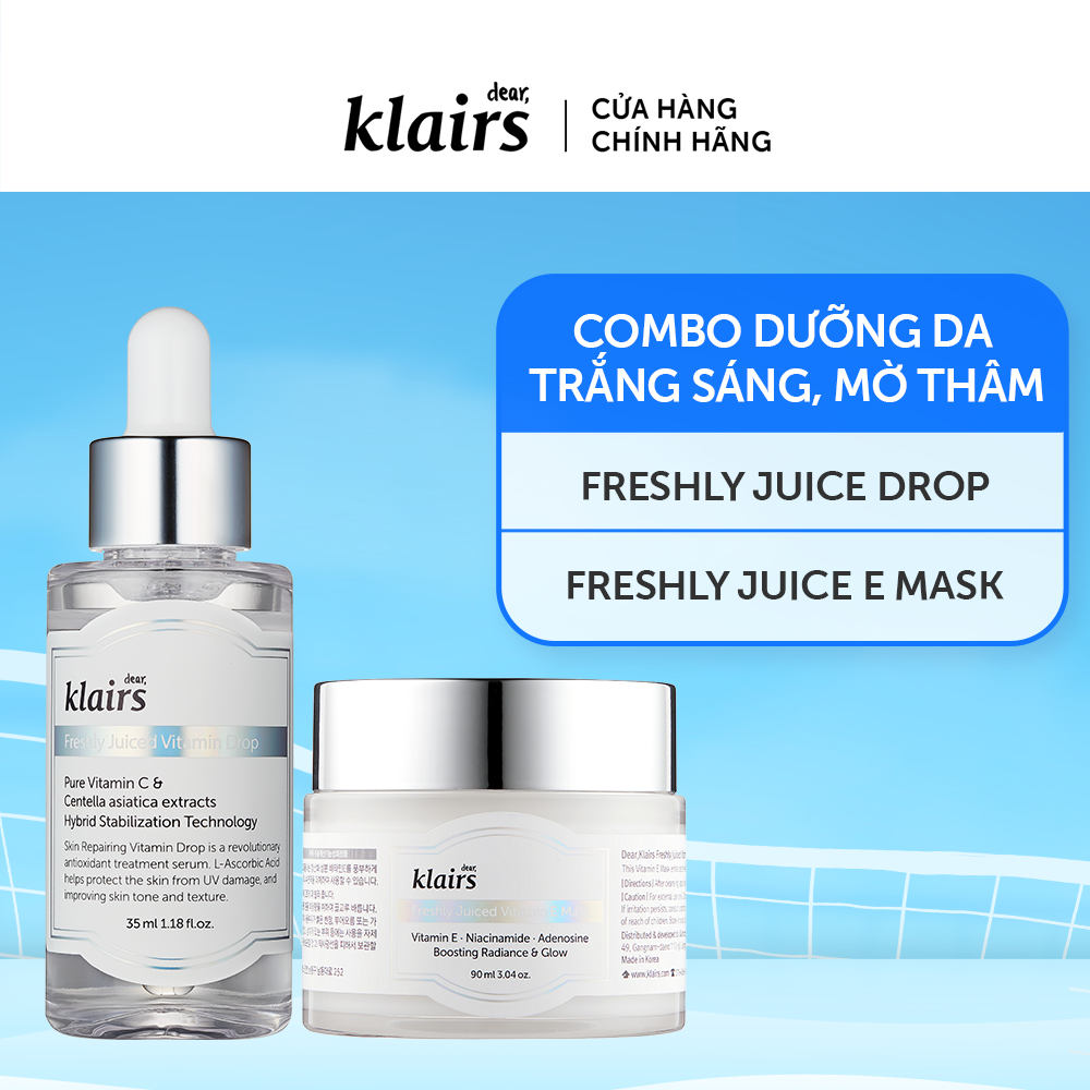 Combo Mặt nạ ngủ Dear, Klairs Freshly Juiced Vitamin E Mask 90ml+Tinh chất Dear, Klairs Freshly Juiced Vitamin Drop 35ml