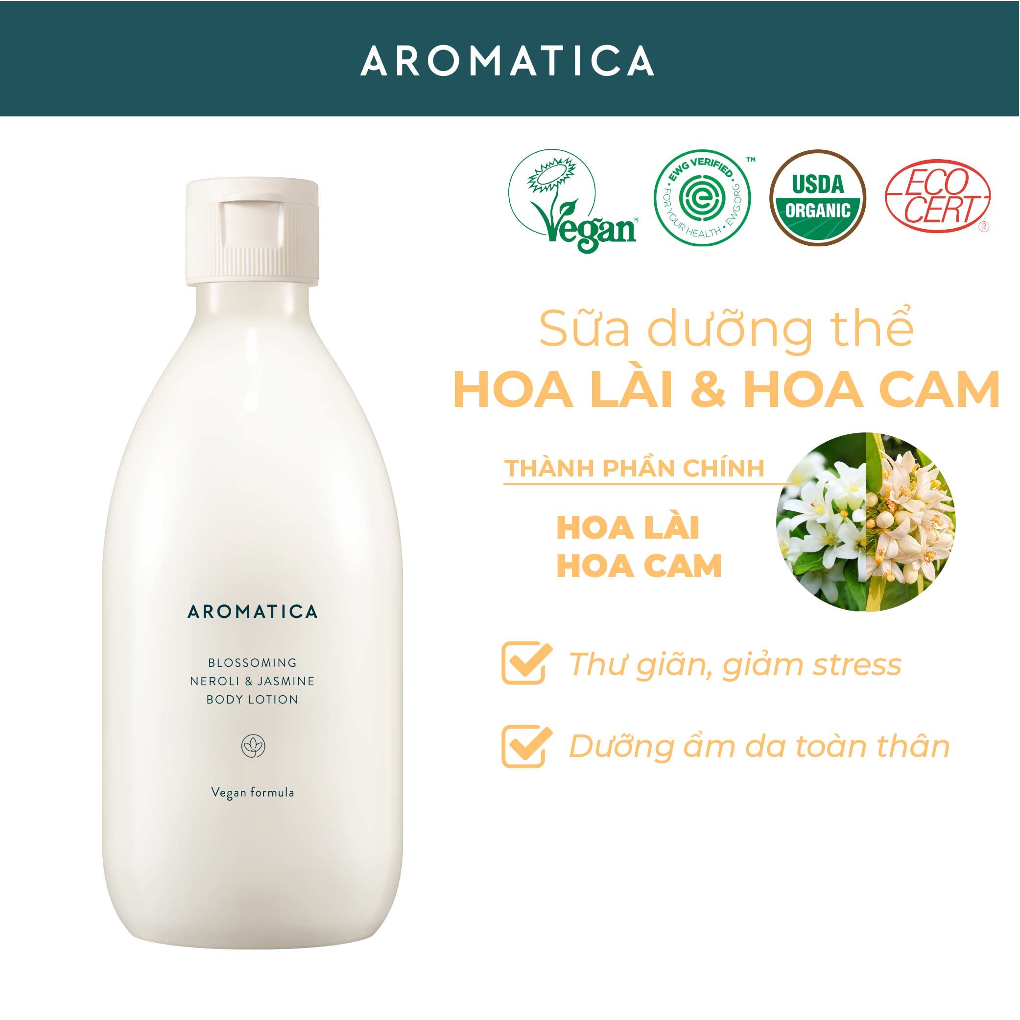 Sữa Dưỡng Thể Trắng Da Aromatica Blossoming Body Lotion Neroli &amp;amp; Jasmine 300ml