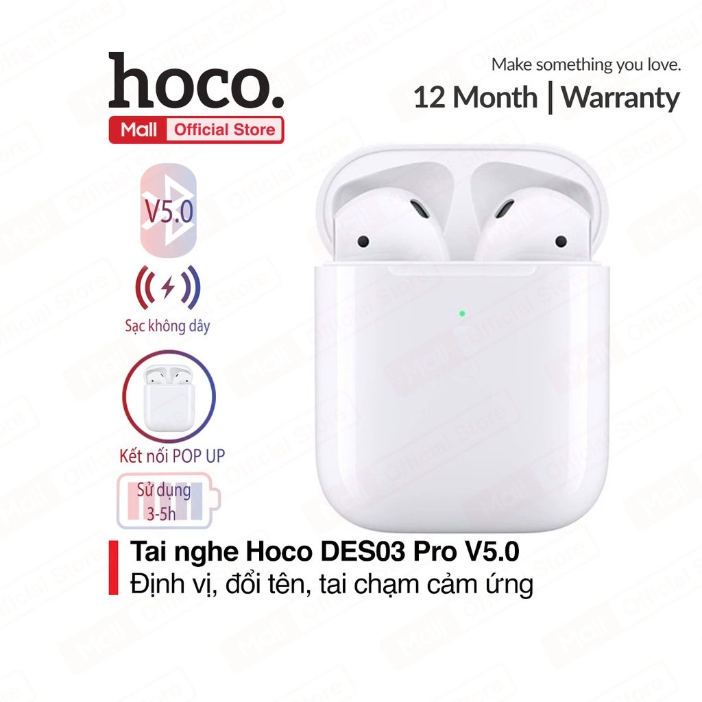 Tai nghe Không Dây Dành Cho Hoco DES03 Pro TWS Wireless, Bluetooth 5.0, Âm Thanh Rõ Nét, Độ Trễ Thấp, Chất Liệu ABS Cao Cấp - Hàng Chính Hãng.