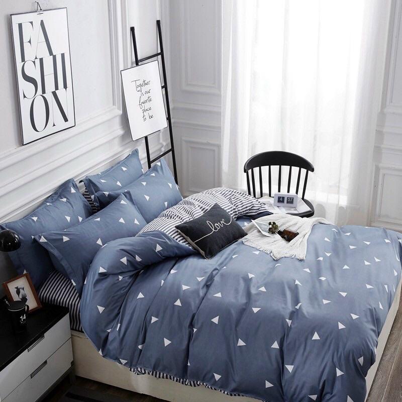 Bộ Chăn Ga Cotton Poly Tam Giác Xanh