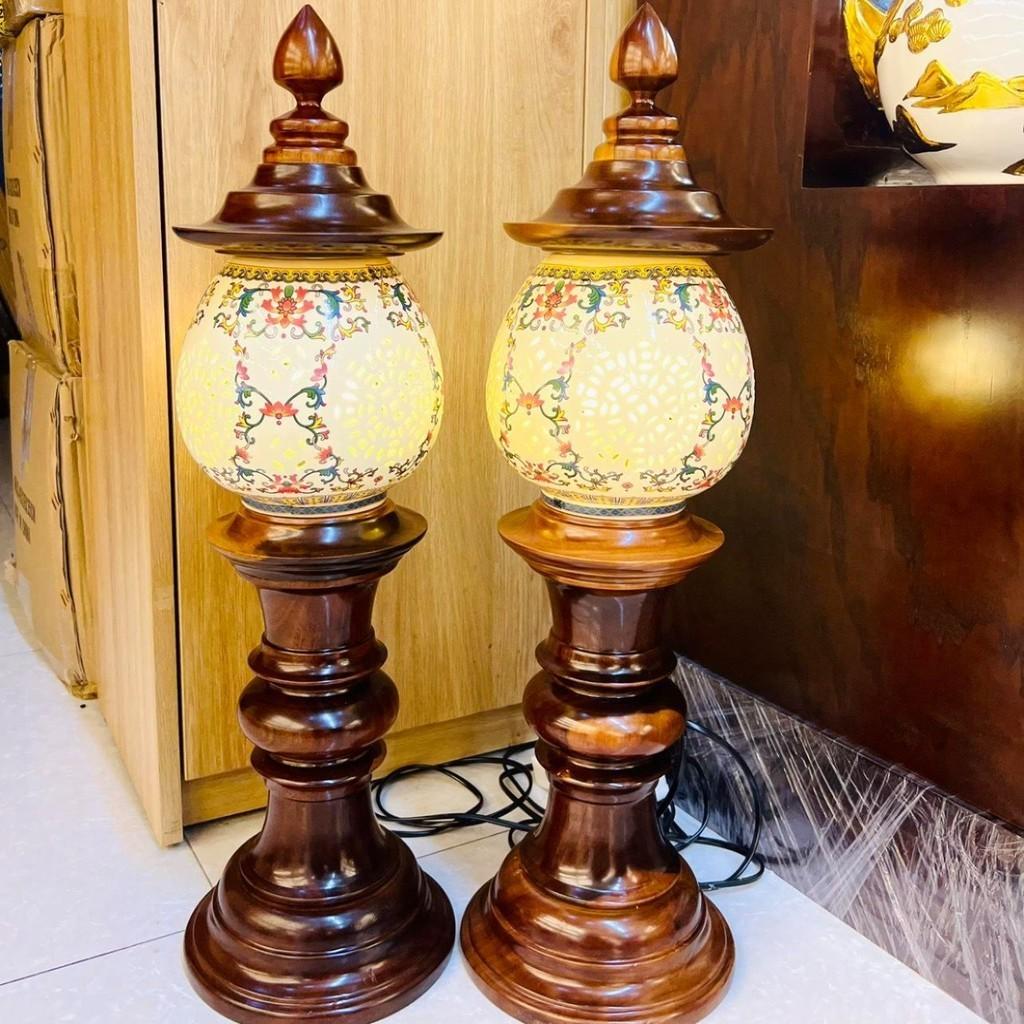 Đèn thờ gỗ bình sứ cao cấp RỒNG VIỆT, đèn trang trí ban thờ thần tài, ban thờ gia tiên