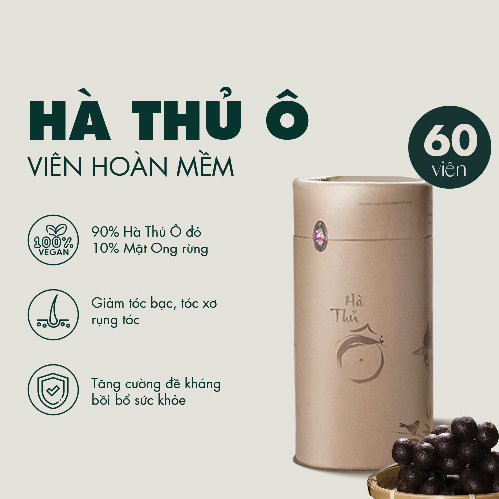 Hà thủ ô đỏ lâu năm, Viên Hoàn mềm hỗ trợ giảm tóc bạc, giảm rụng tóc, kích thích mọc tóc, tăng cường sức khoẻ - Hộp 60 viên