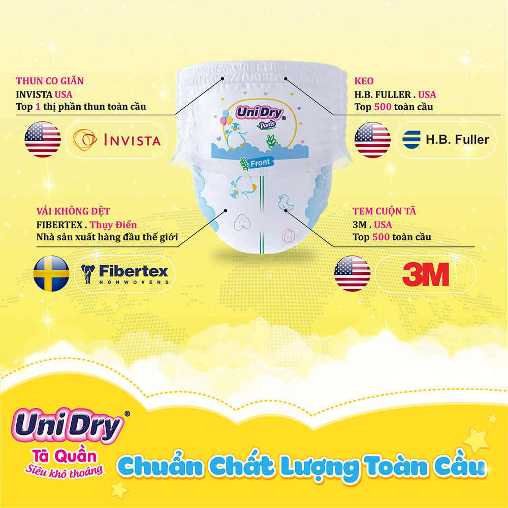 Combo 2 tã quần em bé siêu khô thoáng UniDry - Tặng 2 gói khăn ướt Unifresh Aloevera 80M