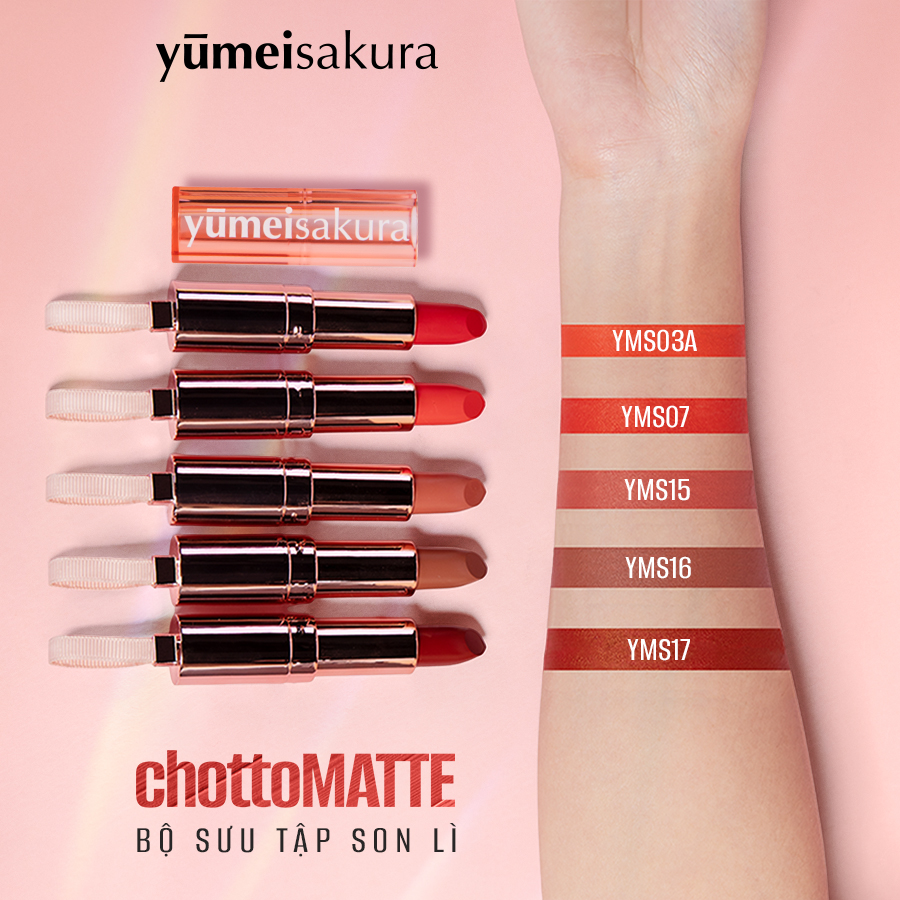 Combo 2 Son Thỏi Chotto Matte Yumeisakura Lì Mịn Chống Nắng Cho Môi Căng Mượt (Chọn Màu Son)