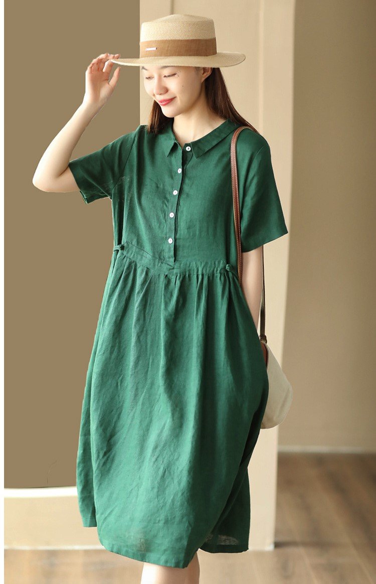 Đầm suông nữ cổ sơ mi thiết kế nút thắt bên eo kèm túi 2 bên tiện lợi, sang chảnh da215