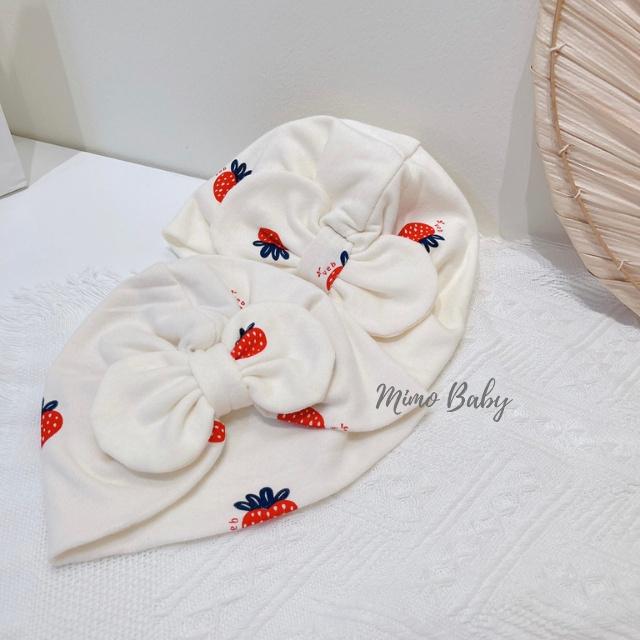 Mũ turban màu trắng kem họa tiết quả dâu xinh xắn cho bé MTB88 Mimo Baby