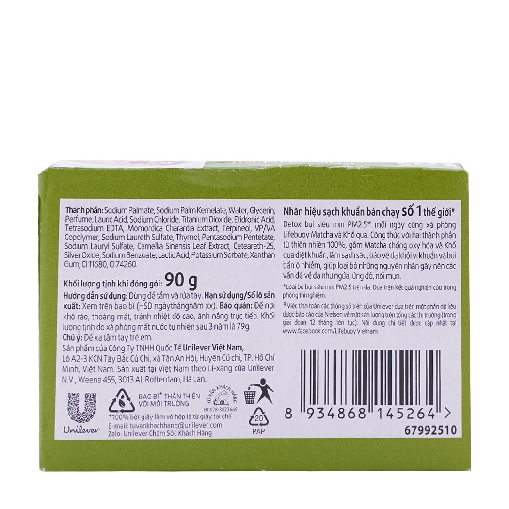 Xà phòng matcha và khổ qua Lifebuoy detox da và bảo vệ khỏi vi khuẩn (90g)