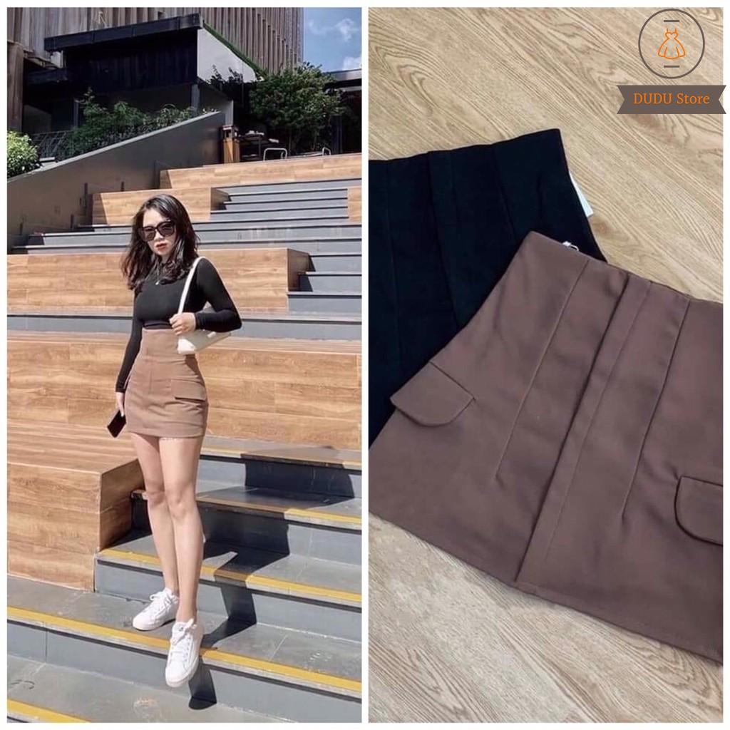 Chân Váy Nữ Cạp Cao Siêu Tôn Dáng Có Nắp Túi Khoe Eo Khoe Mông
