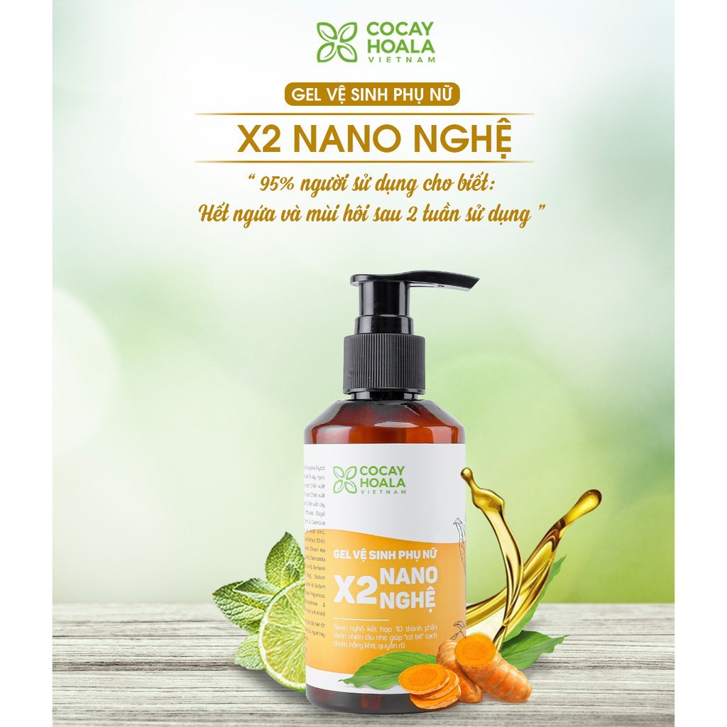 Dung dịch vệ sinh Phụ nữ Gel X2 Nano Nghệ Mềm Mại Lưu Hương 24h Cocayhoala - 150ml