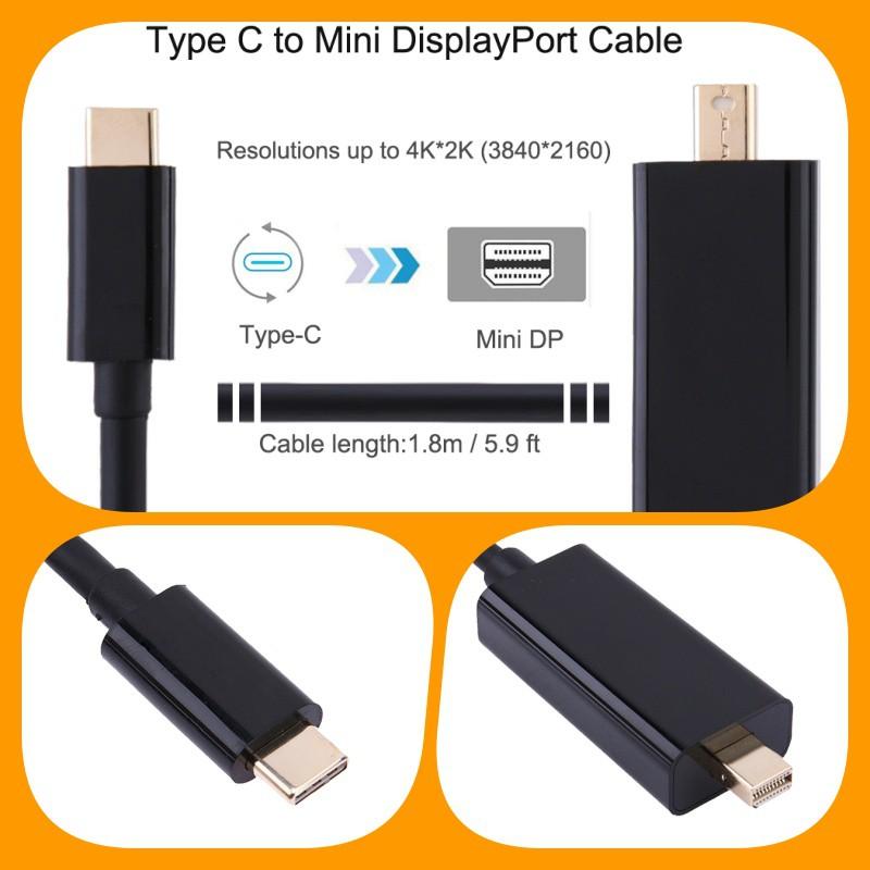 Cáp chuyển Usb Type-c ra Mini Displayport cho màn hình hỗ trợ độ phân giải 4K - cáp dài 1m8 - Hồ Phạm