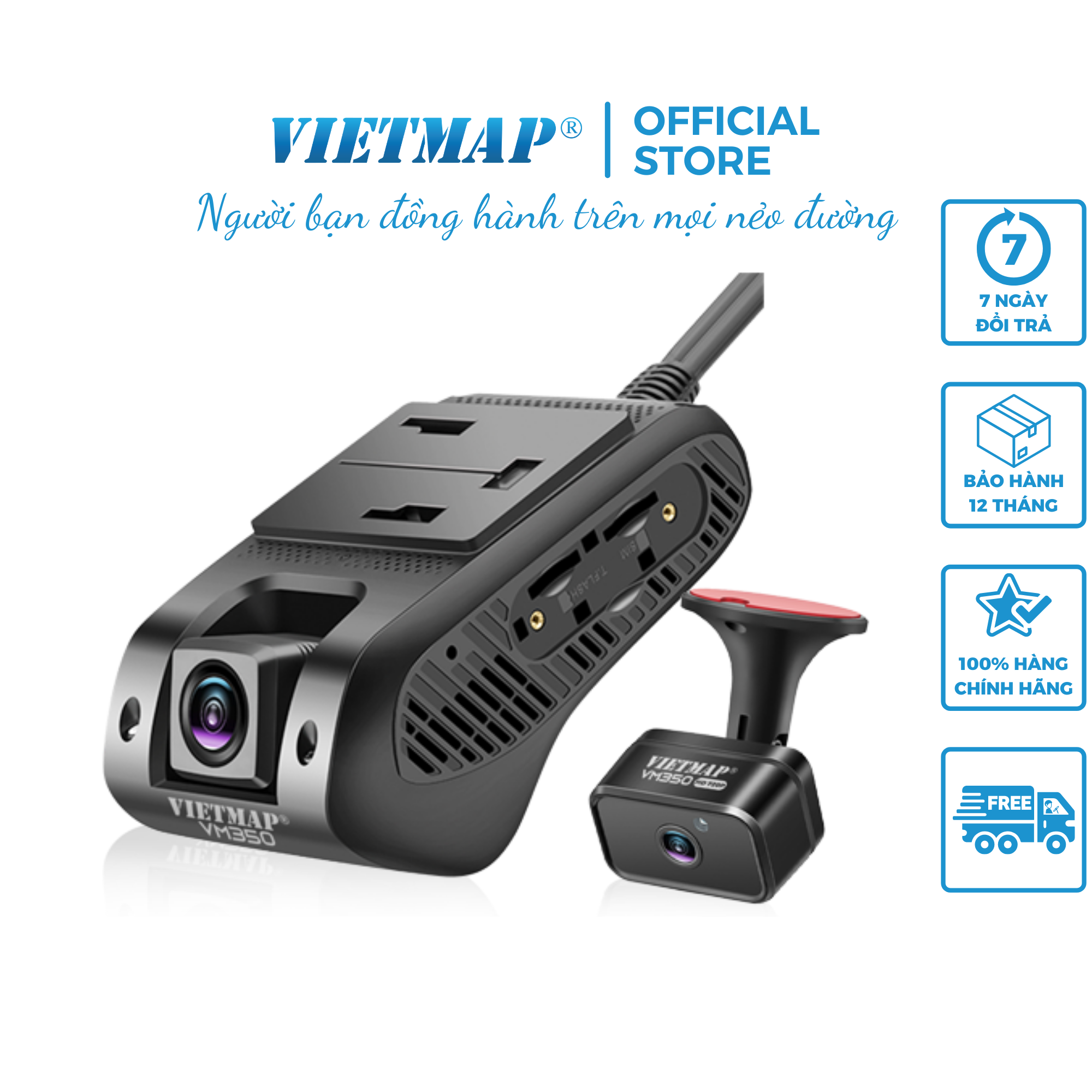 Camera Vietmap VM350 - Giám sát và định vị từ xa - Ghi hình trước và trong xe hành trình ô tô - Hàng chính hãng