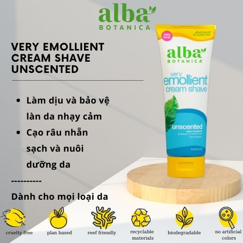 Kem cạo râu không mùi hương ALBA BOTANICA VERY EMOLLIENT CREAM SHAVE UNSCENTED