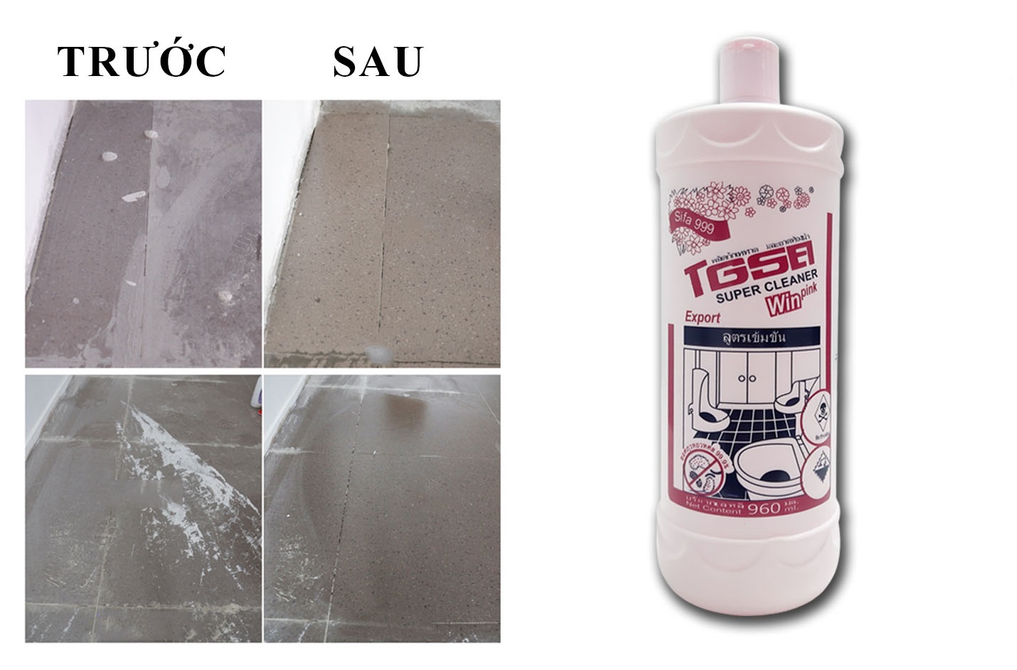 Nước Tẩy Gạch Xi Măng Nhà Tắm Toilet Đa Năng TGSA Super Cleaner Pink 960ml