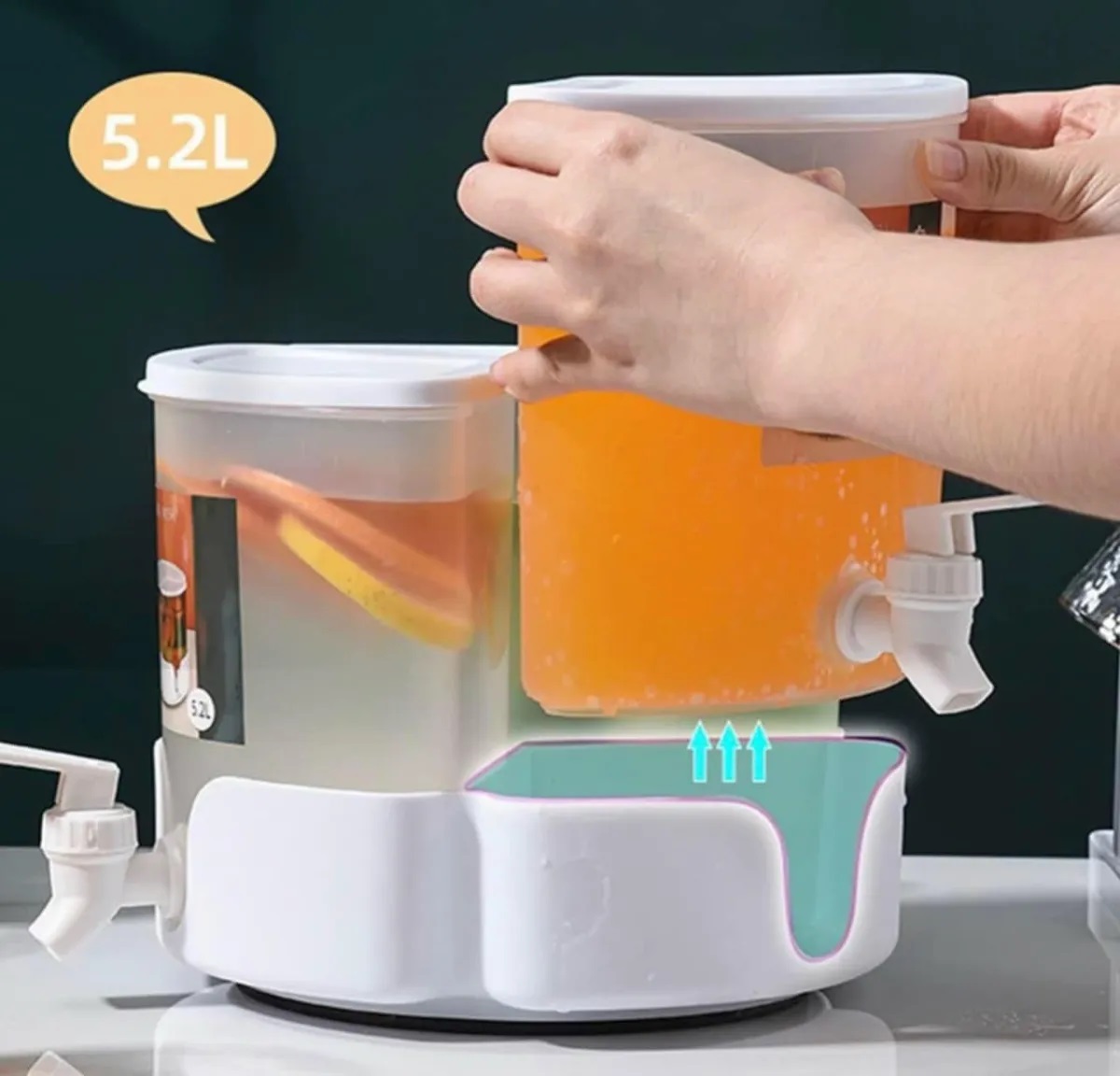 Bình đựng nước 3 ngăn bằng nhựa có vòi kèm đế xoay 360 độ tiện dụng - Bình đựng nước cao cấp 5,2 l tháo lắp đa năng - HN