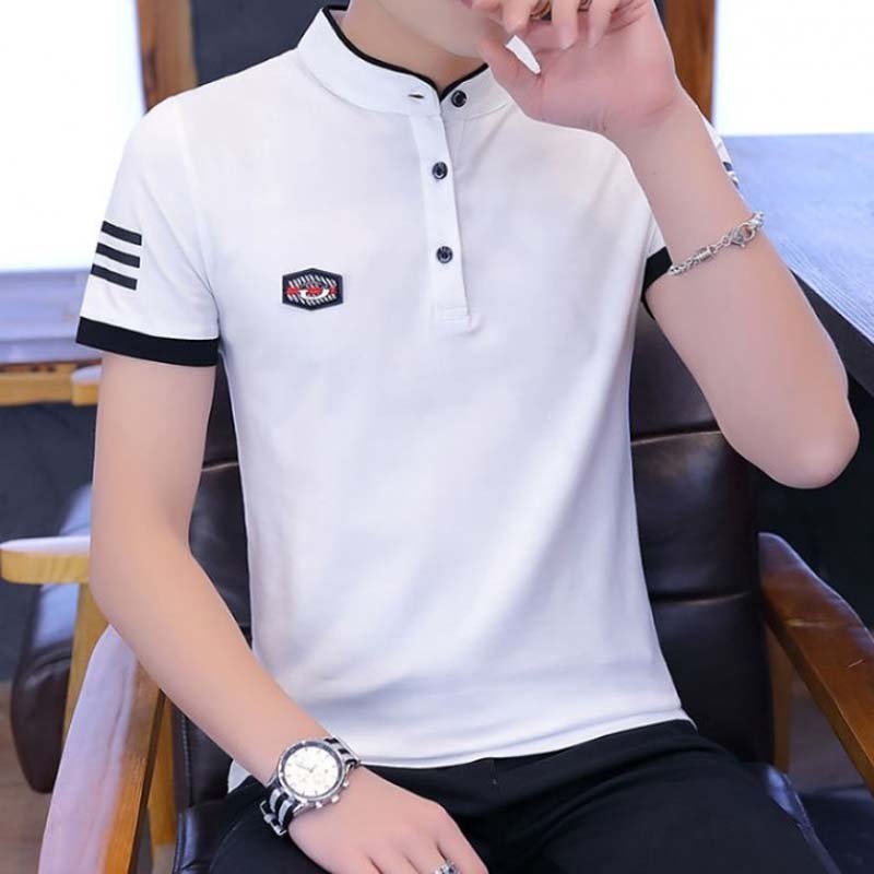 Áo Thun Nam, Áo Polo Nam Có Cổ Cotton Cao Cấp mẫu mới in logo tê giác phối sọc tay logo cực đẹp 4 màu sang trọng lịch lãm