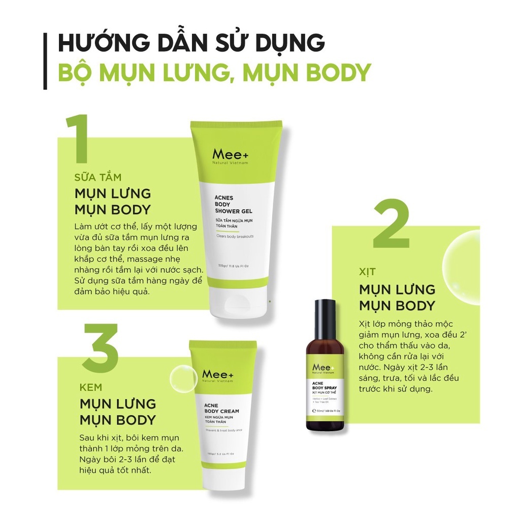 Kem giảm mụn body, mờ thâm, dưỡng trắng da Mee Natural Acne Body Cream 150gr