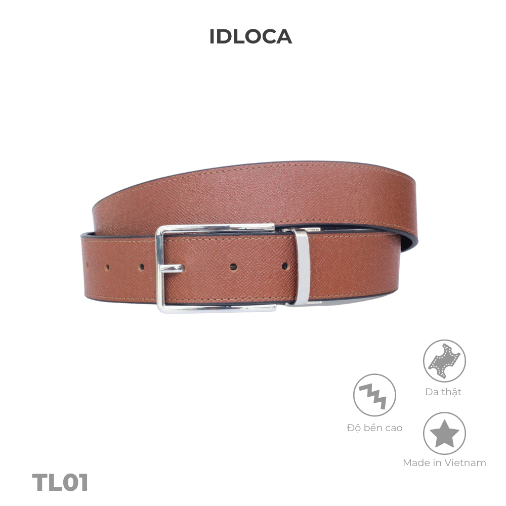 Thắt lưng nam cao cấp IDLOCA - 2 mặt da bò nâu và đen, đầu xoay hợp kim nhập khẩu