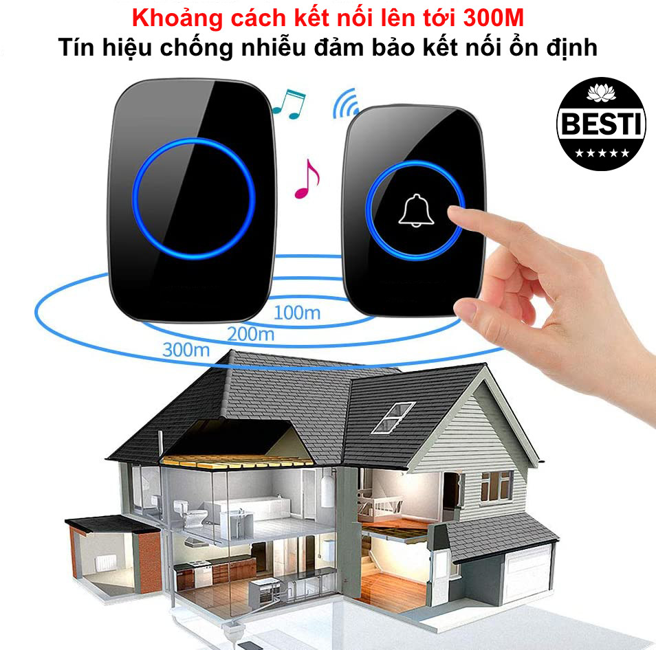 Chuông Cửa Không Dây Thông Minh Besti , Chống Nước Khoảng Cách Sử Dụng Trong 300M - Hàng Chính Hãng